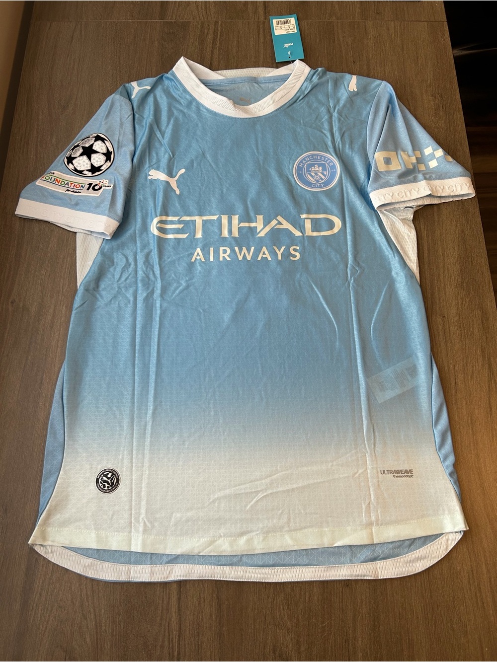 Puma Manchester City Light Blue to White Gradient Jersey with Etihad Logo